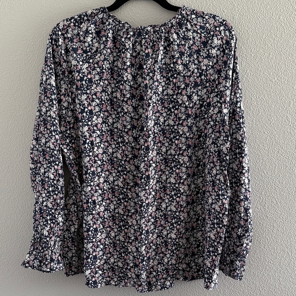 Angels Navy Long Sleeve Floral Blouse - Picture 5 of 5